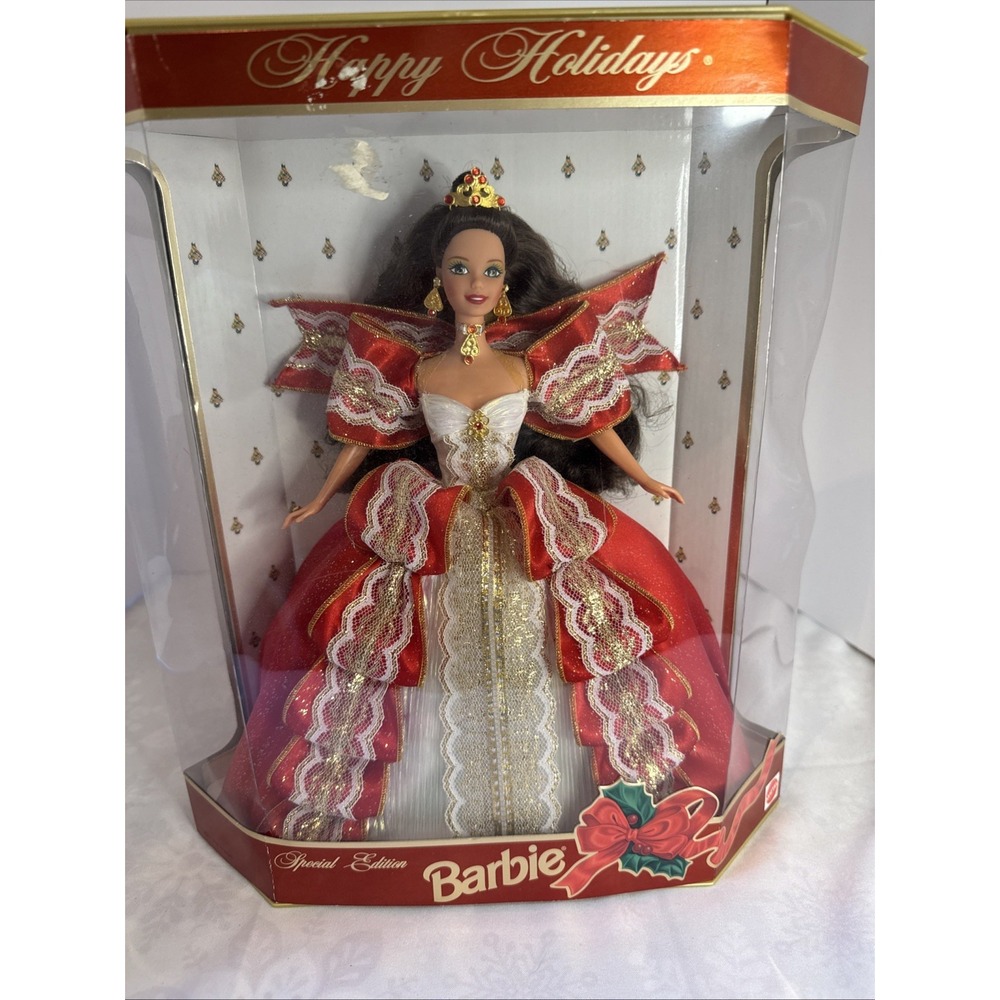 Vintage 1997 10th Anniversary Happy Holiday Barbie Doll Brunette Special Edition